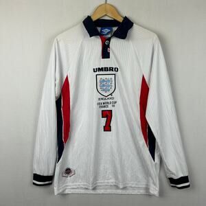 Umbro England FIFA World Cup France 98 David Beckham #7 Long Sleeve Men's Size L